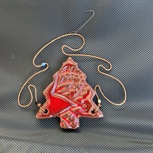 Red Tree Ornament with Beaded Copper Wire for Hanging by Spirit Song Studio